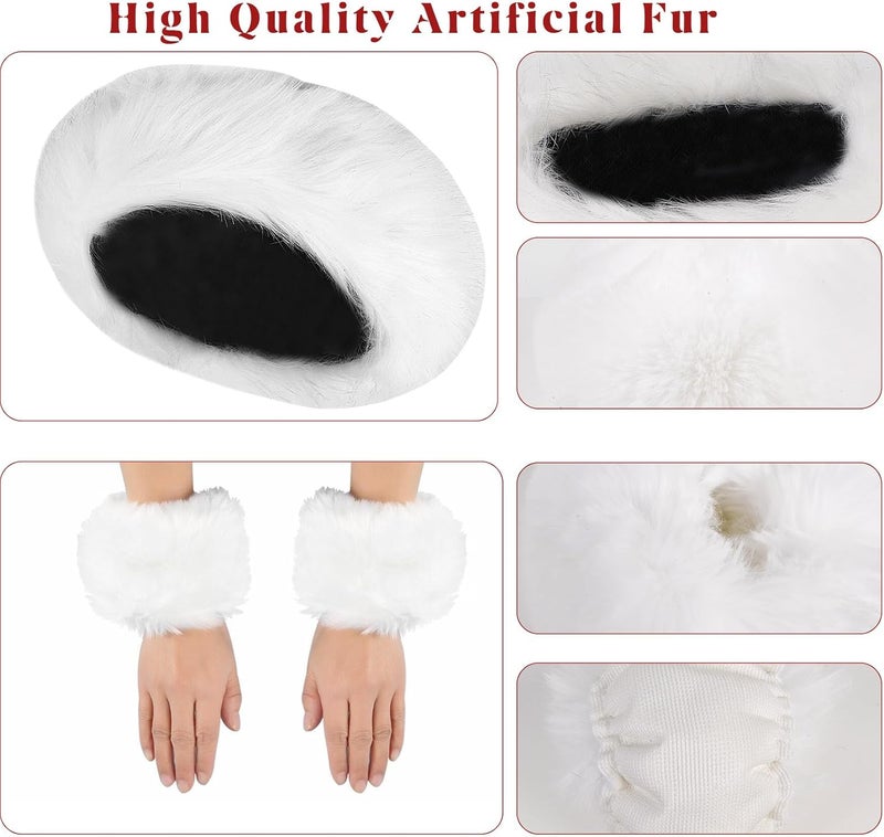 QZUnique Fuzzy Fur Leg Warmers Set - 3 Pcs Women Winter Furry Boot Cuffs Faux Fur Headband Wrist Bands Cover Long Leg Warmers - Image 5